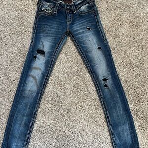 Rock Revival Dark Blue Distressed Skinny Jeans